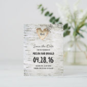 Rustikales Birch Bark Herz Save the Date Ankündigungspostkarte (Stehend Vorderseite)