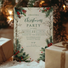 Rustikales Birch Pinecone Weihnachtsgebäck Party Einladung