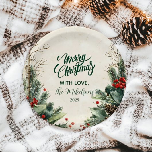 Rustikales Birch Pinecone Weihnachtsgebäck Party Pappteller