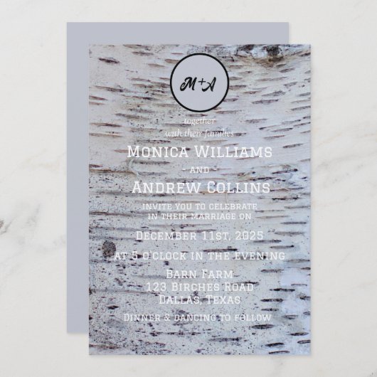 Rustikales Birch Tree Country Elegante Barkehe Einladung (Vorne/Hinten)