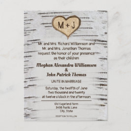 Rustikales Birch Tree Herzenslust Einladung Postkarte