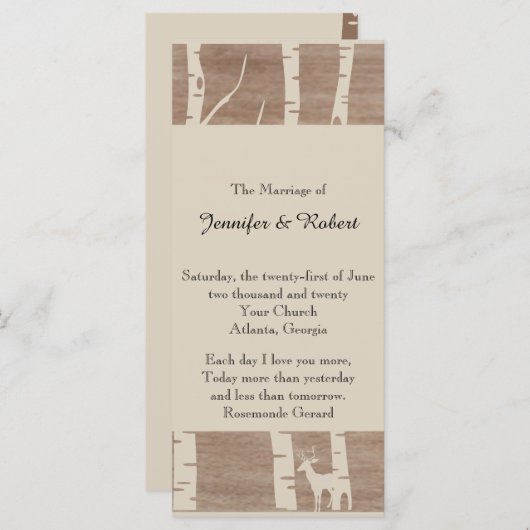 Rustikales Birkenbaum- und Hirschhochzeitprogramm Programm (Vorne/Hinten)