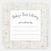 Rustikales Birkenholz Babyduschbuch Buchzeichen Quadratischer Aufkleber (Vorderseite)