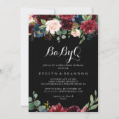 Rustikales Black Botanical BabyQ Baby Duschgrill Einladung (Vorderseite)