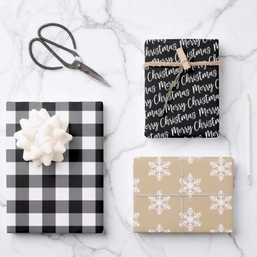 Rustikales Black Buffalo Kariert Frohe Weihnachten Geschenkpapier Set (Vorderseite)