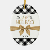 Rustikales Black Buffalo Kariert HAPPY FERIEN Foto Keramik Ornament (Vorne)