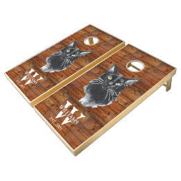 Rustikales Black Cat Dark Wood Mais Hole Game Set