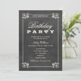 Rustikales Black Chalkboard 30. Geburtstag Party Einladung