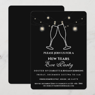Rustikales Black String Lights Silvester Party Einladung