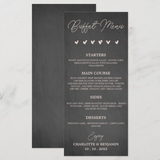Rustikales Black Wedding Buffet Menükarte (Vorne/Hinten)