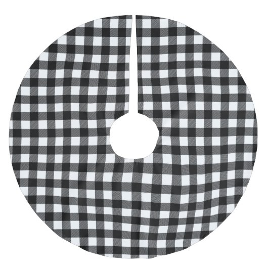 Rustikales Black & White Buffalo Kariert Polyester Weihnachtsbaumdecke (Vorderseite)
