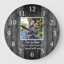 Rustikales Black Wood Wedding Jubiläum Liebe Foto Große Wanduhr