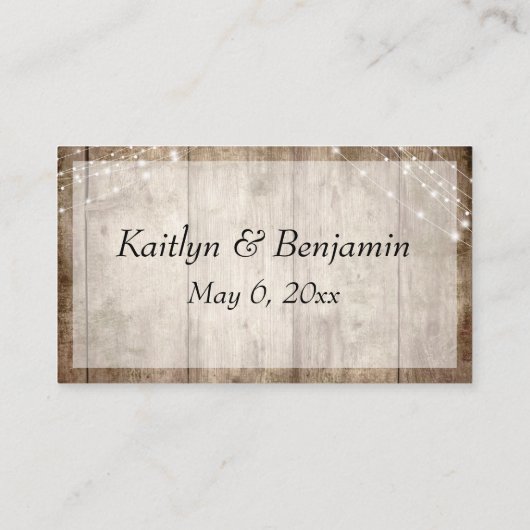 Rustikales, blassbraunes Holz mit Licht, Hochzeits Begleitkarte (Rückseite)