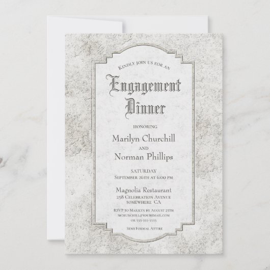 Rustikales, blassgraues Verlobung-Dinner Einladung (Vorderseite)