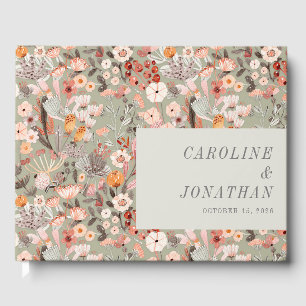 Rustikales Blatt Green Taupe floral Boho Custom We Gästebuch