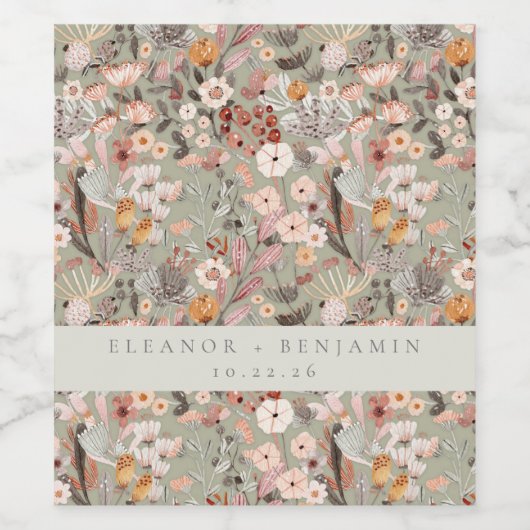 Rustikales Blatt Green Taupe floral Boho Custom We Weinetikett (Einzelnes Label)