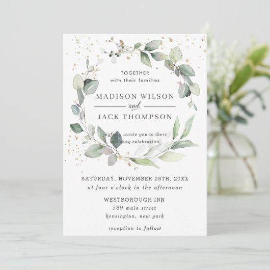 Rustikales Blattgold Einladung (Stehend Vorderseite)