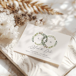 Rustikales Blattwerk, Blumen und Junggeburt Save The Date