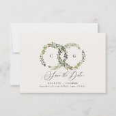 Rustikales Blattwerk, Blumen und Junggeburt Save The Date (Vorderseite)