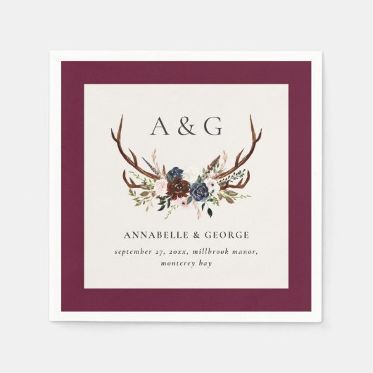 Rustikales Blattwerk, Blumenfreude und Junggeselle Serviette (Vorderseite)