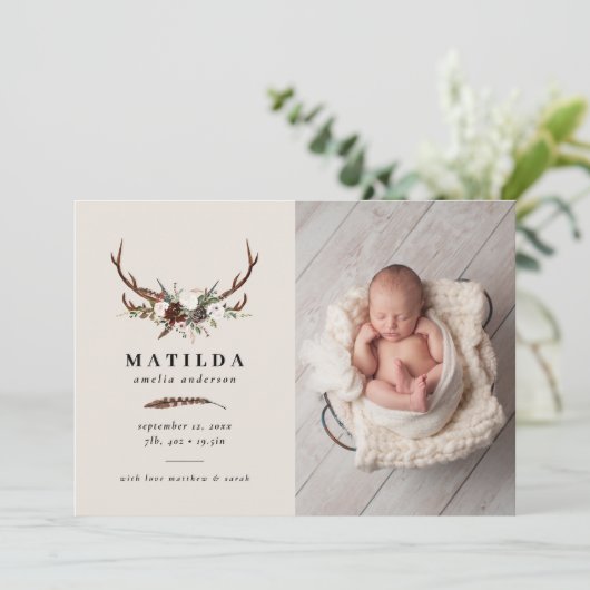 Rustikales Blattwerk, Blumenverkündung und Junggeb Save The Date (Stehend Vorderseite)