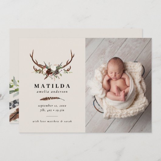 Rustikales Blattwerk, Blumenverkündung und Junggeb Save The Date (Vorne/Hinten)