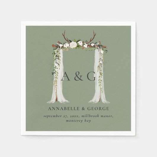 Rustikales Blattwerk, hellblühende Junggeburt Serviette (Vorderseite)