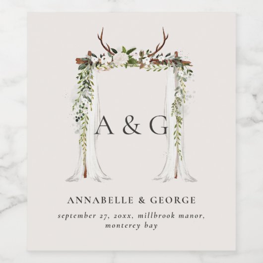 Rustikales Blattwerk, hellblühende Junggeburt Weinetikett (Einzelnes Label)