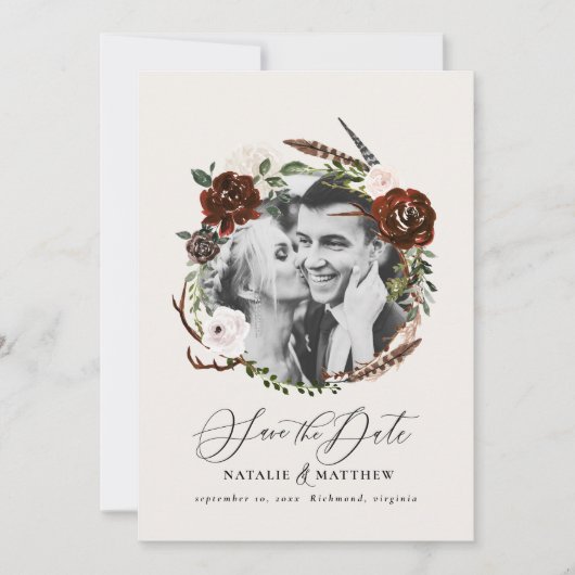 Rustikales Blattwerk, Junghengst Save the Date (Vorderseite)