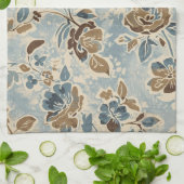 Rustikales Blau Braun Beige Floral Geschirrtuch (Gefaltet)