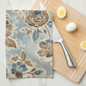 Rustikales Blau Braun Beige Floral Geschirrtuch (Viertel Falte)
