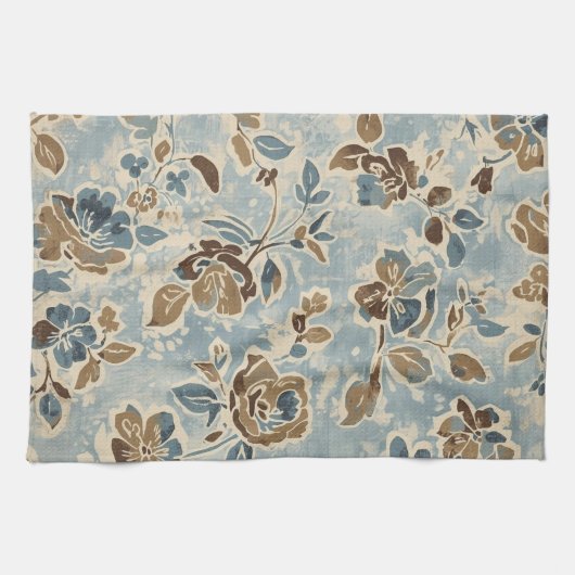 Rustikales Blau Braun Beige Floral Geschirrtuch (Horizontal)