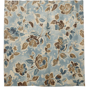 Rustikales Blau Braun Beiges Floral Duschvorhang