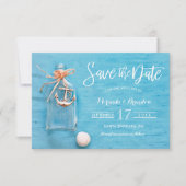 Rustikales Blau, Flasche, Anker, Strand Save the D Einladung (Vorderseite)