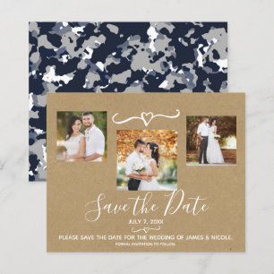 Rustikales Blau-Grau-Camo-Kraft-Foto Save the Date