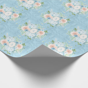 Rustikales Blau Rosa Monogramm Floral Shabby Chic Geschenkpapier