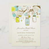 Rustikales Blau und Gelbe Mason Jars Brautparty Einladung (Vorne/Hinten)