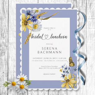 Rustikales Blau und Gelbe Wildblumen Bridal Lunche Einladung