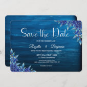Rustikales Blau und Gold Rose Holz Minimalistische Save The Date (Vorne/Hinten)