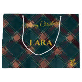 Rustikales Blau und Kupfer Karierte Weihnachten Cu Große Geschenktüte (Vorderseite)