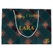 Rustikales Blau und Kupfer Karierte Weihnachten Cu Große Geschenktüte (Rückseite)