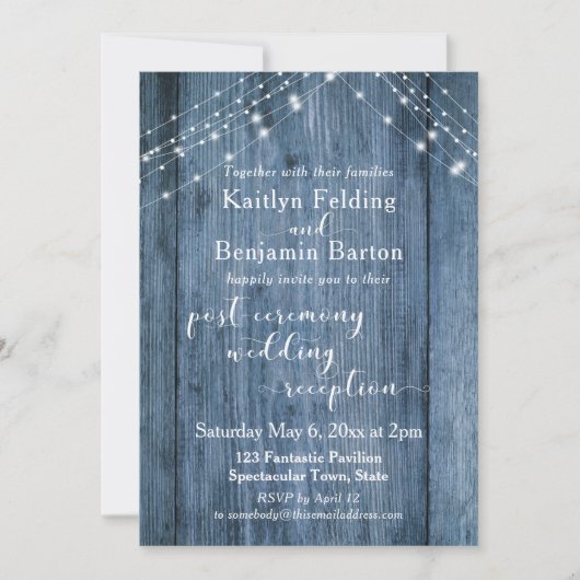 Rustikales Blau und Lichter nur nach Hochzeit Einladung (Vorderseite)
