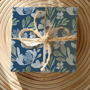 Rustikales Blau- und Türkis-Blumen-Watercolor-Must Geschenkpapier Set