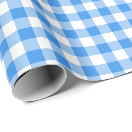 Rustikales Blau-Weiß-Gingham-Muster Geschenkpapier (Rolleneckpunkt)