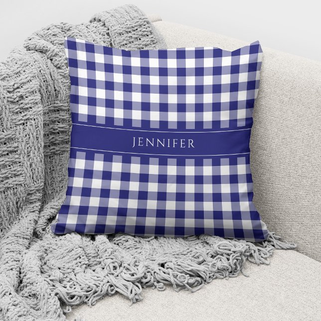 Rustikales Blau-Weiß-Gingham-Mustername  Kissen (Von Creator hochgeladen)