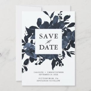 Rustikales blaues Aquarell Blumenbouquet Foto Save The Date