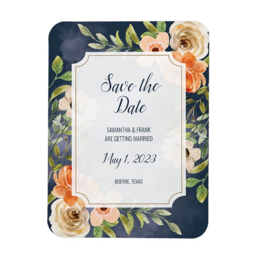 Rustikales blaues Aquarell - Blumengesteck Save th Magnet (Vertikal)