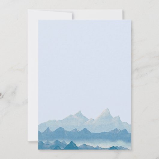 Rustikales blaues Aquarellengebirge Einladung (Rückseite)