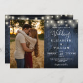 Rustikales blaues Barnholz-Streichellicht Hochzeit Einladung (Vorne/Hinten)