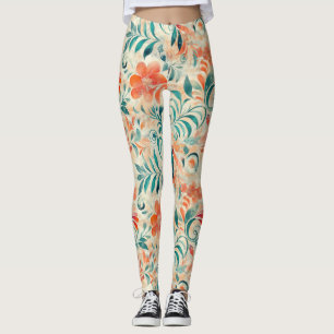 Rustikales blaues Blätter und roorfarbenes Blumenm Leggings